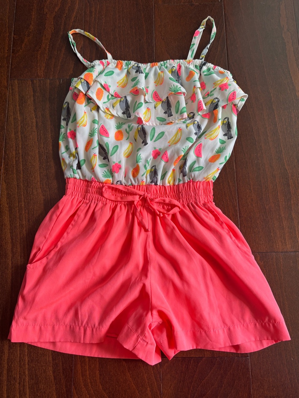 Japna Kids Tropical-Print Romper, Neon Pink, Size 8